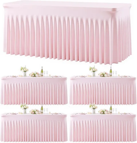 Vista 13 de Paquete de 2 manteles color azul bebé para mesas rectangulares de 6 pies, mantel ajustable de elastano, fundas de mesa elásticas de 6 pies, manteles