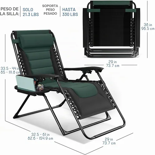 Vista 3 de Nestl Silla acolchada de gran tamaño de gravedad cero, silla de salón Negro/Verde (Black/Forest Green)