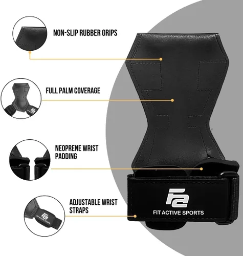 Vista 3 de Fit Active Sports Puños suaves de peso muerto para levantamiento de pesas, levantamiento de potencia, peso muerto, filas y dominadas, muñequeras