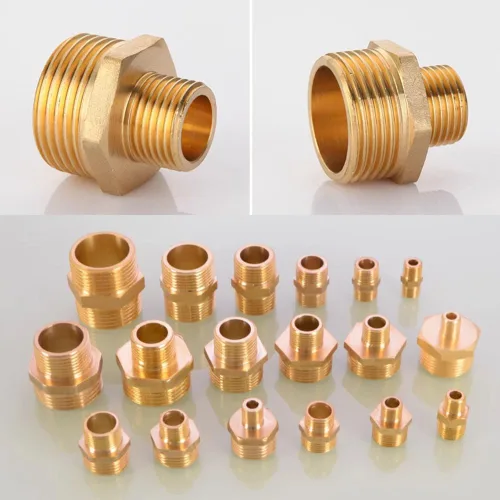 Vista 6 de Tetinas hexagonales de latón, adaptador de montaje de tubería de latón macizo pesado, NPT macho a macho adaptador reductor de latón conector
