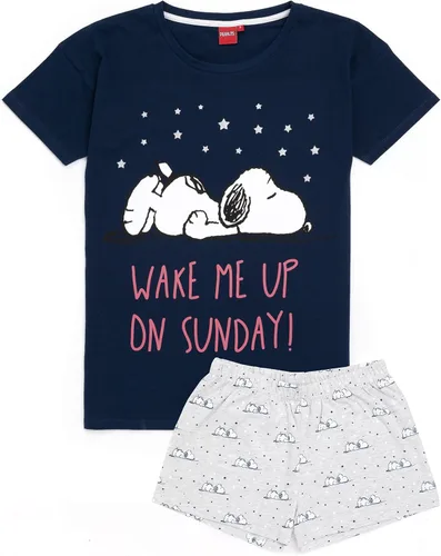 Vista 7 de Pijamas de Snoopy para mujer, opciones de parte superior larga o corta, azul marino Pierna larga.