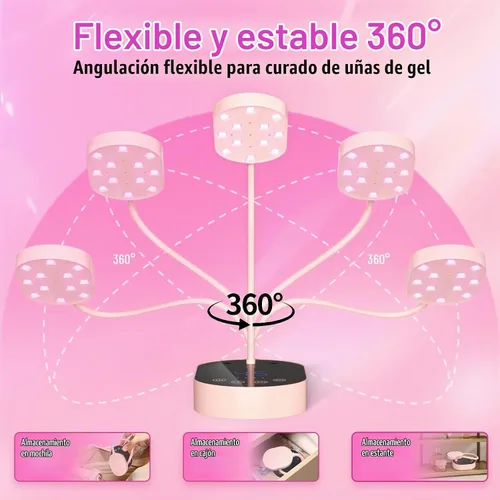 Vista 5 de Lámpara de curación flash, 36 W, mini gel inalámbrico x lámpara de uñas de curación, sensor automático, cuello de cisne, portátil, USB, secado