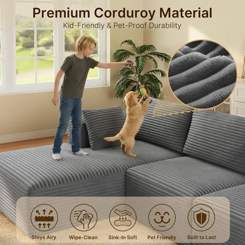 Vista 7 de Sofá seccional modular de 135" Sofá moderno de nube con diván en forma de L Gris