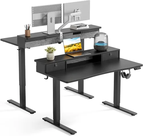 Vista 10 de FEZIBO - Escritorio eléctrico de altura ajustable de 48 x 24 pulgadas con cajón doble, escritorio para computadora, mesa de pie para oficina en casa