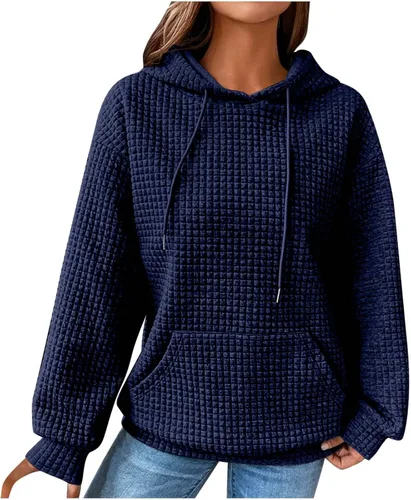 Vista 21 de Ceboyel Sudaderas con Capucha de Punto Waffle Lindas para Mujer con Cordón Pullover Sudaderas Suéteres Casuales de Moda Ropa Cómoda de Otoño