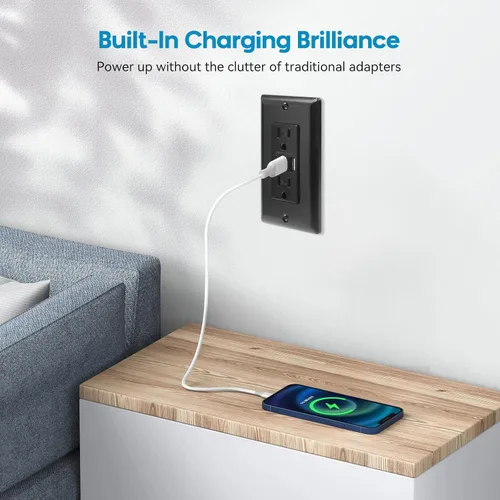 Vista 4 de ECOELER Receptáculo de Tomacorriente USB Negro de 3 Puertos, Tomacorriente de Pared USB C de 6.0A 30W, Enchufe Resistente a Manipulaciones de 15
