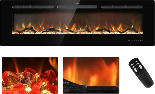 Vista 10 de Insertos de chimenea eléctrica de 30 pulgadas, calentador de chimenea empotrado y montado en la pared, chimenea lineal con termostato, control