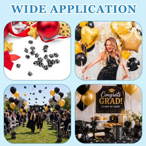 Vista 7 de Yunsailing 25 globos metálicos pesados con cinta iridiscente de 500 yardas, anclajes de soporte de globos de 5.3 onzas para globos de helio, Negro