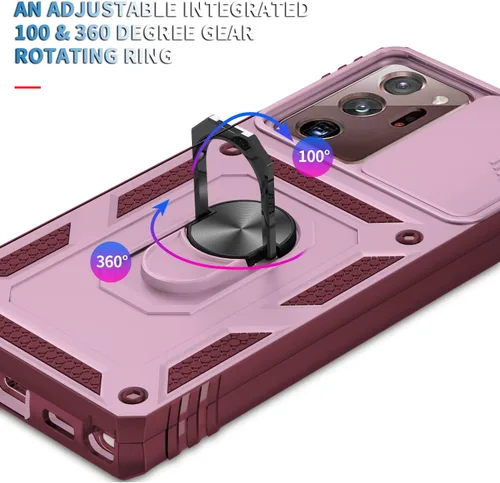Vista 4 de PASNEW Funda rosa para Samsung Note 20 Ultra, funda para lente de cámara y soporte, funda rígida militar resistente a prueba de golpes para Galaxy