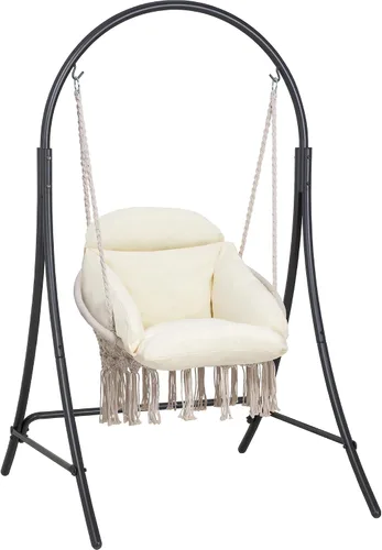 Vista 8 de ANOW Silla colgante con soporte incluido, hamaca resistente con soporte y cojín acolchado extraíble, máximo 400 libras, gris oscuro