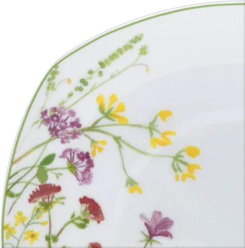 Vista 4 de Mikasa Wildflower Garden - Juego de vajilla de porcelana de hueso de 16 piezas para 4, platos cuadrados y cuencos con tazas, diseño floral, apto