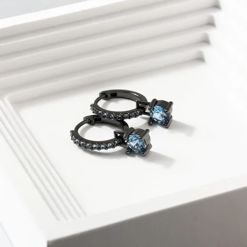 Vista 3 de OKOKISS Aretes de aro negros para mujer, mes de nacimiento, aretes chapados únicos para mujer con piedra de nacimiento, elegantes y coloridos aretes