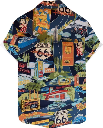 Vista 2 de Camisa de manga corta con botones Aloha con estampado hawaiano para hombre