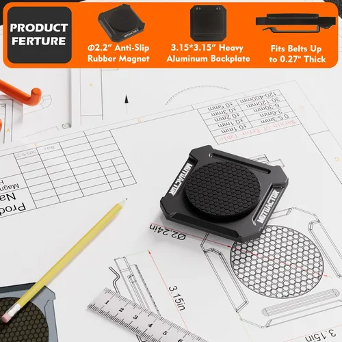Vista 2 de MUTUACTOR Clip Magnético para Cinturón de Herramientas de Servicio Pesado, Φ2.2" Clip Magnético Antideslizante con Imán Fuerte para Cinturón