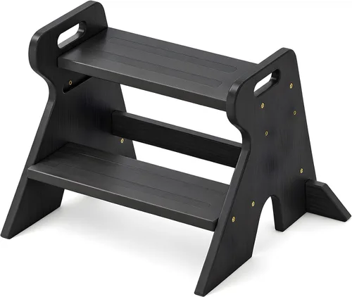 Vista 11 de COSYLAND Wooden Toddler Step Stool for Kids Bathroom Kitchen 2 Tier White & Natural