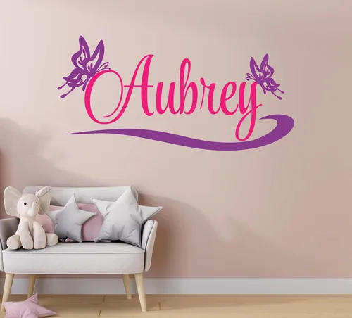 Vista 2 de Calcomanía de pared de mariposa con nombre personalizado, calcomanías de vinilo para niñas, calcomanías de arte de mariposas, calcomanías