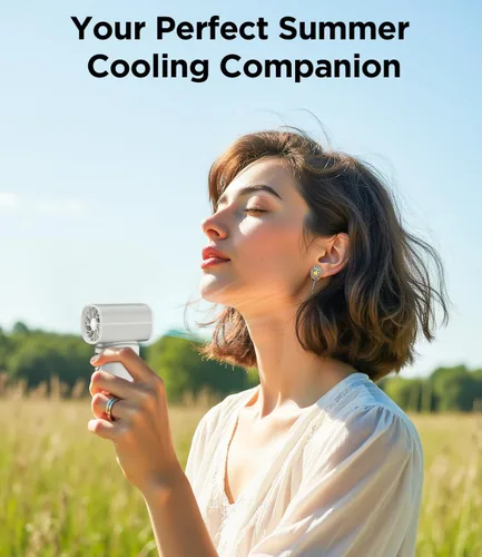 Vista 7 de Ventilador de mano portátil, mini ventilador turbo ajustable de 100 velocidades, batería recargable de 6000 mAh, diseño de bolsillo personal