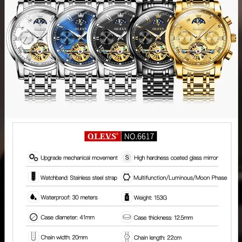 Vista 7 de OLEVS Automatic Watch for MenLuxury Self Winding Mechanical Watches for MenTourbillon Stainless Steel Men Dress Watches with Date DayFashion