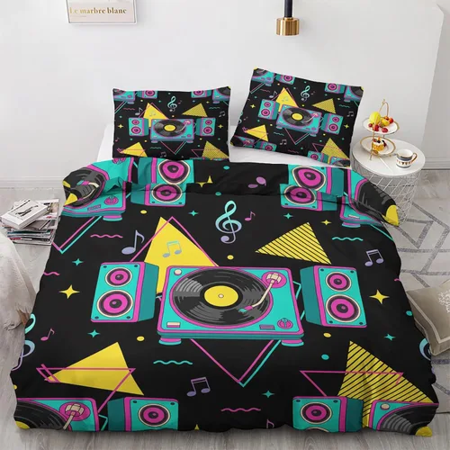 Vista 12 de Retro Disco Ball Duvet Cover Twin Size - Synthwave Neon Grid Bedding Set & Bedroom Decor, 2 Piece, Soft Microfiber Reversible Comforter Cover & 1