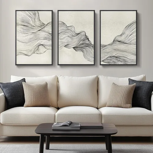 Vista 9 de Arte de pared abstracto moderno enmarcado en blanco y negro, 3 piezas de impresiones en lienzo pinturas obras de arte para paredes, cuadros Negro
