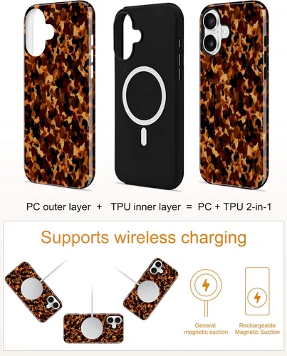 Vista 495 de Jusy Funda compatible con MagSafe con estampado de caparazón de tortuga marrón para iPhone 7/8/SE, cubierta protectora de TPU suave magnética