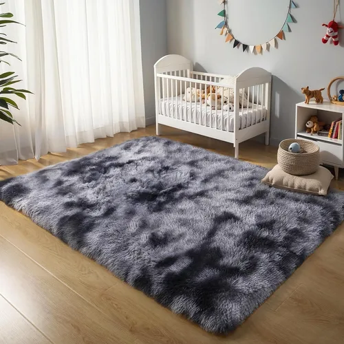 Vista 33 de KICHOWUA - Tapete grueso y esponjoso de 3 x 5 pies, color negro, ultrasuave, lavable, antideslizante, acogedor y peludo, para sala, dormitorio