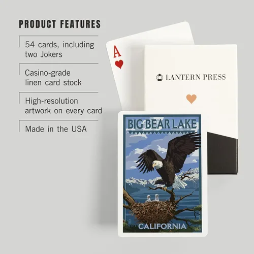 Vista 3 de Lantern Press Big Bear Lake, California, Águila calva y pollitos (52 cartas de juego de tamaño póquer, con comodines)