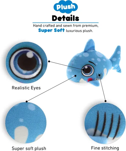 Vista 2 de DolliBu Juguete de peluche de tiburón azul, para niños y adultos, regalos de abrazo de tiburón, lindos animales de peluche para niños pequeños