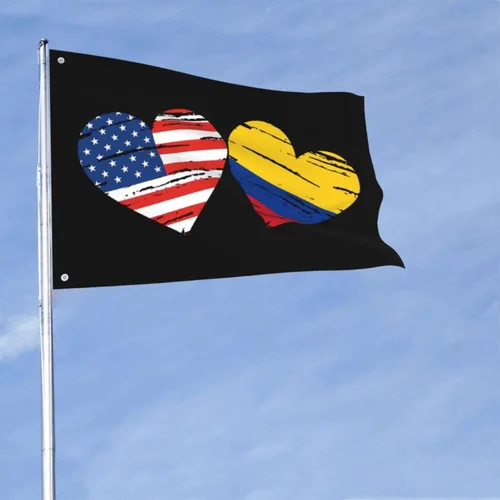 Vista 2 de Bandera colombiana de Estados Unidos, bandera colombiana personalizada, cuadrada, decorativa, de 2 x 3 pies, banderas de jardín, banderas
