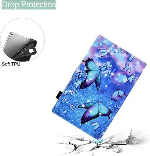 Vista 3 de Funda para tablet Fire HD 8 (8ª/7ª/6ª generación, versión 2018/2017/2016), funda protectora de piel sintética con función atril y encendido Mariposa
