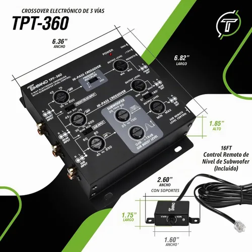Vista 4 de Timpano 3-vías Transmisor electrónico con control remoto de subwoofer y ecualizador TPT-360