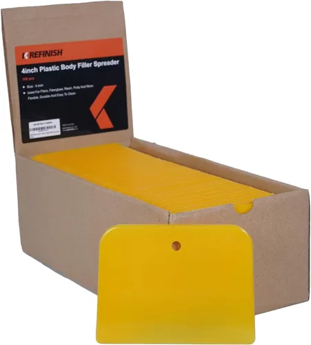 Vista 8 de KREFINISH Esparcidores de Relleno Corporal (3 Tamaños, 15 Piezas) - Esparcidor Plástico Reutilizable Amarillo para Rellenos Automotrices, Masillas