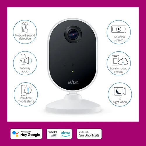 Vista 3 de Kit de inicio de monitoreo del hogar WiZ incluye cámara de seguridad interior, video HD 1080p con detección de movimiento y audio bidireccional