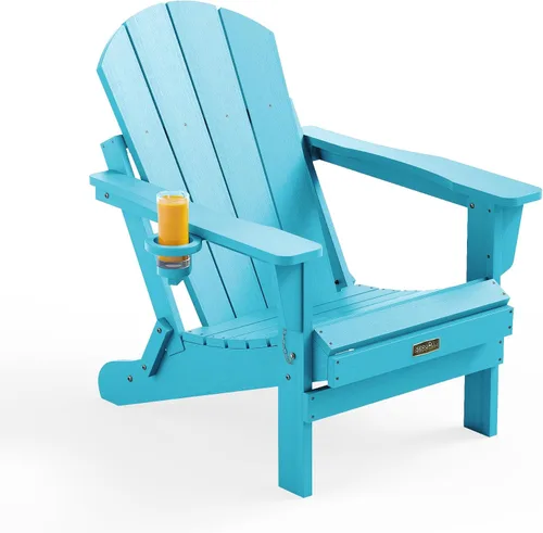 Vista 54 de SERWALL Silla Adirondack plegable para exteriores, silla de patio con portavasos - Ejército