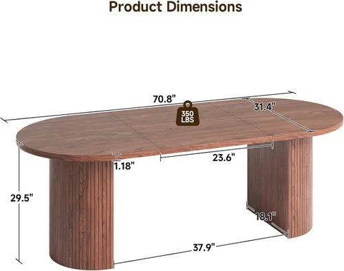 Vista 2 de ONBRILL Mesa de comedor de 70.8 pulgadas para 4-6, mesa de comedor ovalada con base de tira de madera acanalada curvada, mesas de cocina modernas