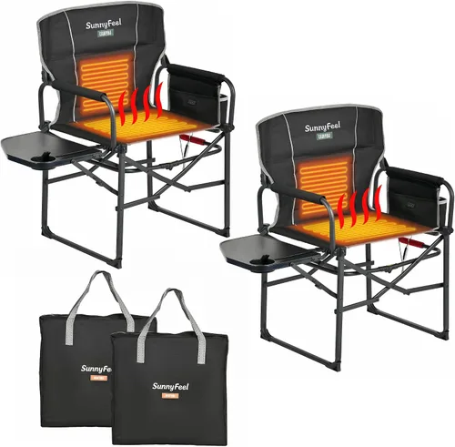 Vista 25 de SUNNYFEEL Silla de Directores de Camping, Silla Plegable Portátil de Gran Tamaño con Mesa Lateral, Bolsillo para Playa, Pesca, Viaje, Picnic