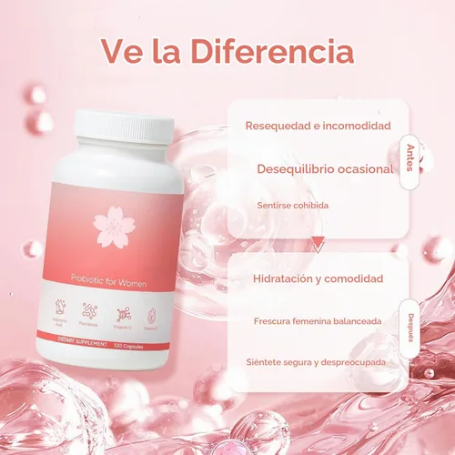 Vista 3 de Radiancy Probiótico para Mujeres Salud Vaginal - Sequedad Vaginal y Equilibrio de pH con Cepas de Lactobacillus, Extracto de Flor de Cerezo, Ácido
