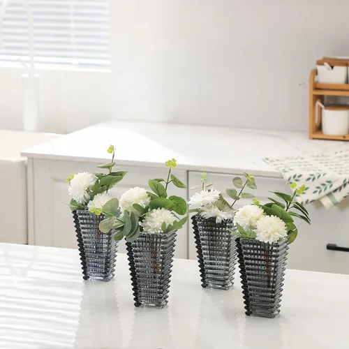 Vista 5 de MCMCNCUIU Juego de 4 jarrones de cristal, jarrones de cristal negro, jarrón de cristal para centros de mesa, moderno florero para sala de estar