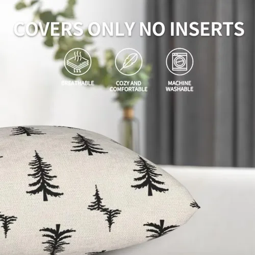 Vista 5 de Juego de 2 fundas de almohada de Navidad de 16 x 16 pulgadas, decoración de árbol de Navidad negro, fundas de almohada para exteriores, invierno