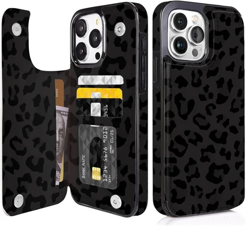 Vista 13 de Funda compatible con iPhone 14/15 con tarjetero y ranuras integradas de piel sintética con función atril y a prueba de golpes para iPhone 14/15