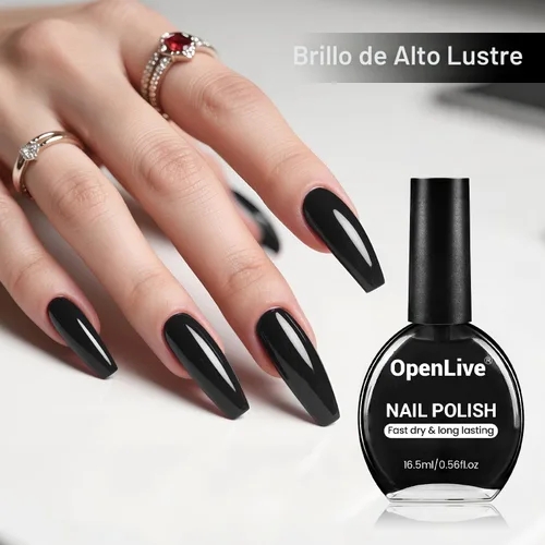Vista 4 de OpenLive 16.5ml Esmalte de uñas negro de gran volumen de secado rápido, esmalte de uñas de color de secado rápido y larga duración para arte de uñas