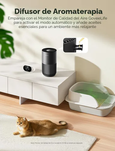 Vista 7 de GoveeLife Mini Purificador de Aire para Dormitorio, Purificador de Aire con Filtro Inteligente y Control por App Alexa para Pelo de Mascotas