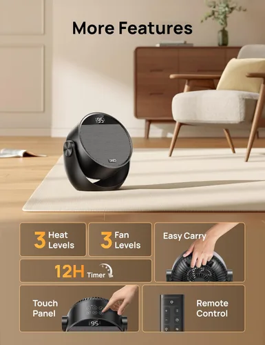 Vista 8 de Dreo Calentador de espacio de 1500 W, inclinación ajustable de 60°, calentadores eléctricos portátiles de 10.5 pies/s para uso en interiores