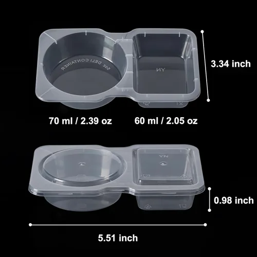 Vista 6 de Husfunov Juego de 15 Envases Reutilizables para Aperitivos con Tapas, Caja de Sumersión para Salsas de 2 Compartimentos a Prueba de Fugas, Envases