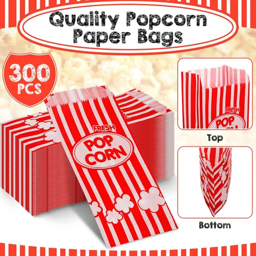 Vista 3 de Potchen 300 bolsas de palomitas de maíz, bolsas de papel a granel, bolsas de palomitas de maíz, bolsas de palomitas de maíz, contenedor desechable