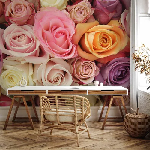 Vista 6 de artgeist Mural de pared con rosas de 138 x 106 pulgadas, papel tapiz no tejido de forro polar para decoración de pared, impresión fotográfica, #05