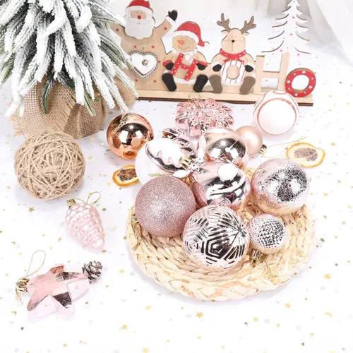 Vista 4 de Paquete de 100 bolas de Navidad inastillables, adornos decorativos de Navidad para árbol de Navidad, oro rosa