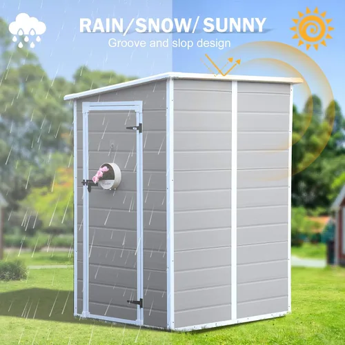 Vista 5 de CDCASA Cobertizo de almacenamiento de resina de 5 x 4 pies con piso y ventana, gris claro Waterproof Resin, Outdoor Storage Shed, Lockable Door.