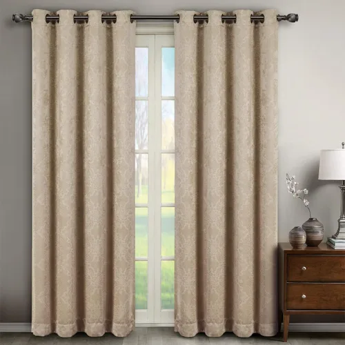 Vista 2 de Royal Hotel Bedding Bella - Paneles de cortina opacas con ojales, color beige, 2 paneles, 52 x 63 pulgadas cada uno