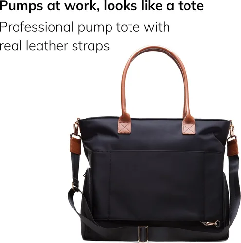 Vista 2 de Sarah Wells Abby - Extractor de leche, Negro, 1 Unidad (Paquete de 1) Fits All Portable Pumps, Structured, Insulated Pockets, Real Leather Straps